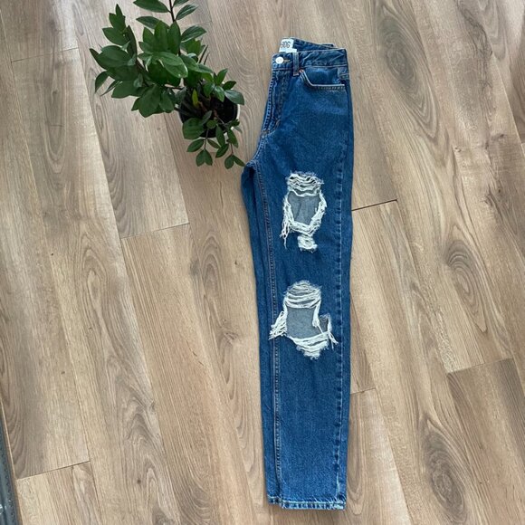 BDG (from Urban Outfitters) Mid-Blue "Mom High-Rise" Distressed Jeans - Picture 13 of 14